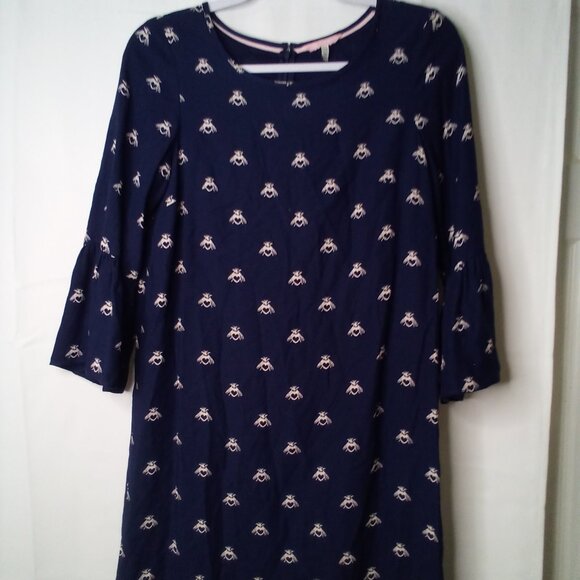 Joules Dress Women 2 Half Bell Sleeve Gardenia Bees With Heart Blue White - Picture 2 of 16